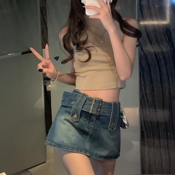包臀裙女  辣妹牛仔短裙女  夏季新款複古  設計感小衆高腰  A字半身裙女  ins別緻裙子 UIEH