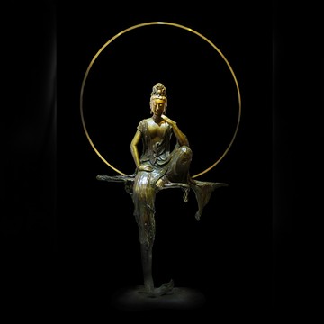 寂定  觀世音菩薩50x16x84 cm  9.5kg 子問  觀音銅雕  限量件數36 作品上有簽名 附證明書