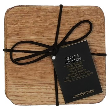 creativeTopss 方形橡木杯墊 4入組  10cm  附止滑腳墊  CTOA04_A  1包