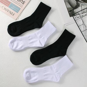 冬季襪子男襪中筒棉襪男土純白色黑色全棉毛巾底襪純色百搭