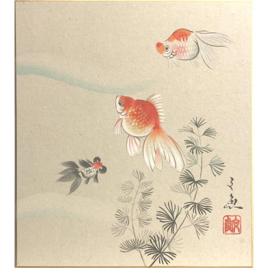 中谷文魚 「 金魚 」(2) 色紙絵 絵画 日本画 夏の色紙 きんぎょ キンギョ 出目金 | LINEブランドカタログ