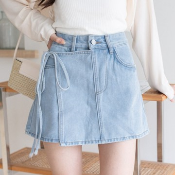 現貨~夏日必帶側綁帶牛仔褲裙 牛仔裙【KT386732】DesireShop