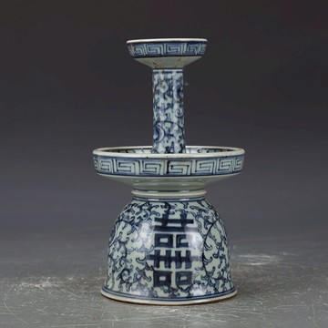晚清青花喜字燭臺 包老瓷器 舊貨老貨 古董古玩 收藏品