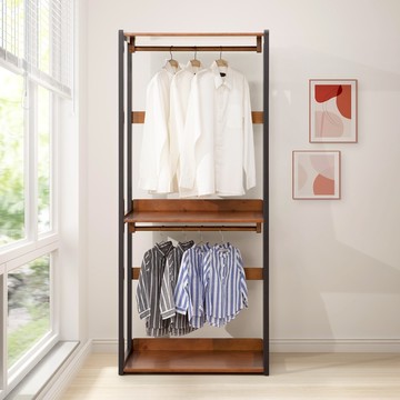 直人木業-APPLE淺胡桃全實木工業風81公分雙掛衣櫃