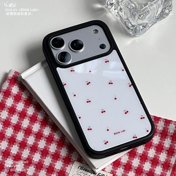 韓系簡約櫻桃適用蘋果17Promax手機殼iPhone16/15滴膠13/14黑框12