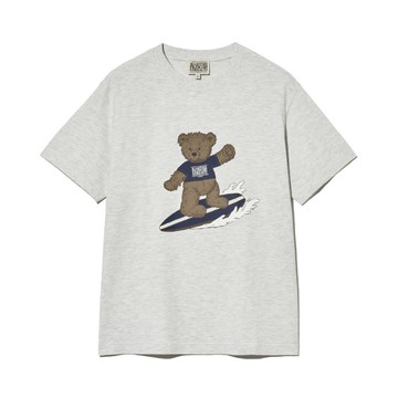 韓國 MARITHE SURFING DOODLE BEAR TEE 中性款 衝浪小熊經典短袖T恤 淺麻灰light heather gray