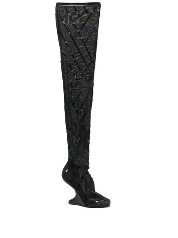 Rick Owens Lilies - Cantilever 11 sequin-embellished thigh-high boot - women - Fabric/Calf Leather/Fabric/Calf Leather - 37 - Black