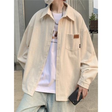 長袖燈芯絨襯衫男春秋季美式復古休閑襯衣港風bf寬松潮牌學生外套
