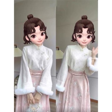 大碼胖mm秋冬搭配一整套粉色馬面裙新中式盤扣國風上衣改良漢服女