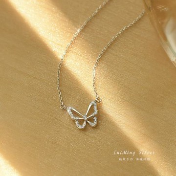 蝴蝶項鏈女純銀S925銀高級感 ins小眾冷淡風歐美個性網紅潮鎖骨鏈
