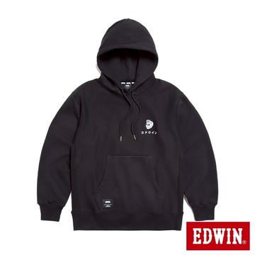 EDWIN 男款 骷髏剪接長袖連帽T恤(黑色)