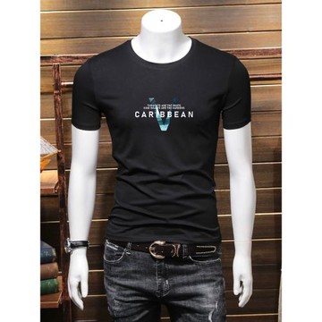 梵度男士圓領短袖t恤2025夏季字母印花半袖潮流修身高端休閑體恤