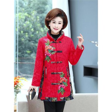 中老年女冬裝棉衣加絨加厚媽媽裝復古唐裝民族風大碼奶奶繡花棉襖