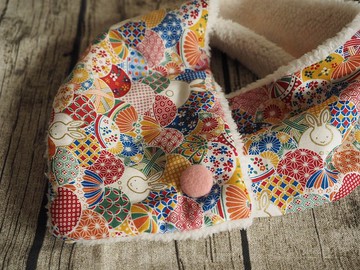 英國手工縫製 保暖圍巾圍脖頸巾 彩色和風汽球小兔圖案