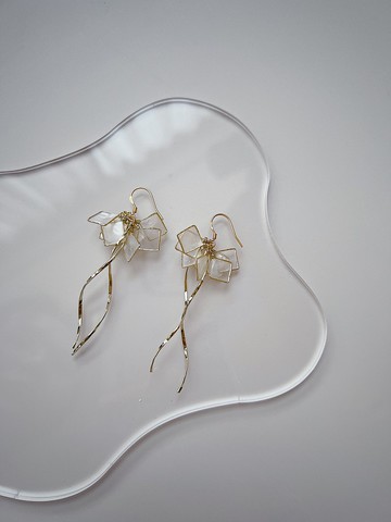 克林姆 金 方塊墜式樹脂耳環