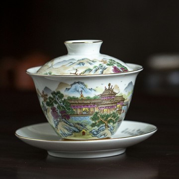 陶福氣 中式三才蓋碗功夫茶具泡茶杯復古陶瓷敬茶碗單個禮盒裝