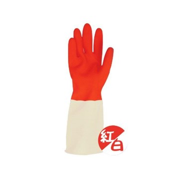 海夫健康生活館 AQUAGLOVE 寶貝手系列-紅白家用乳膠手套 33cm加長設計(24打/共288雙)