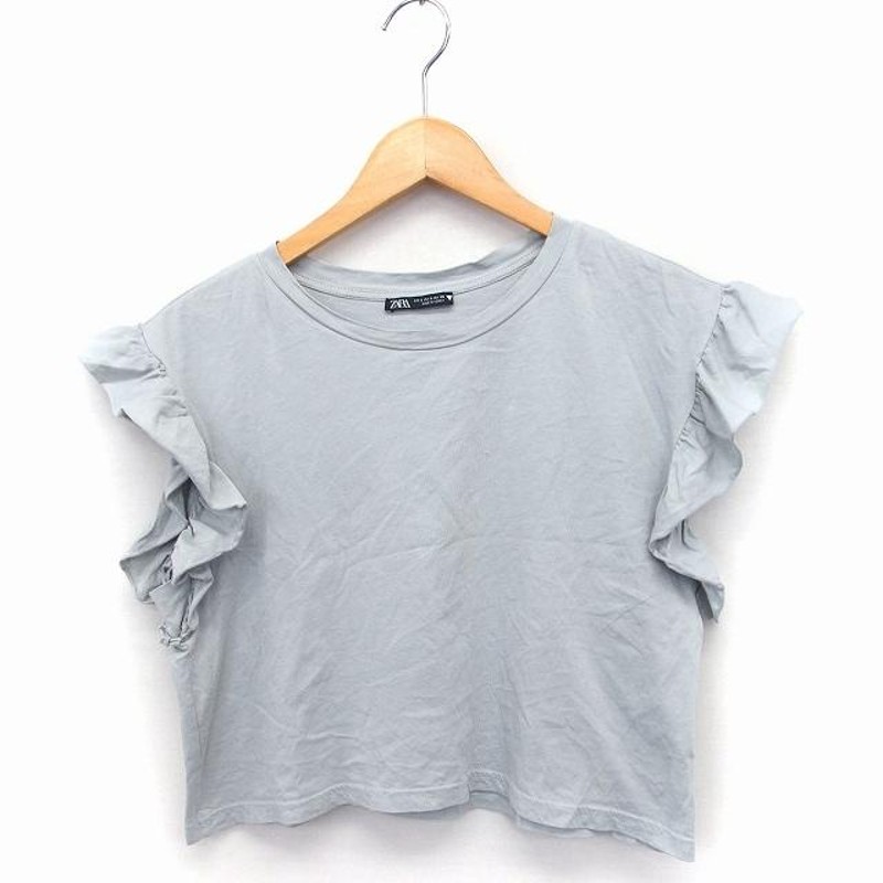 ザラ ZARA フリル カットソー Tシャツ フレンチスリーブ クロップド丈