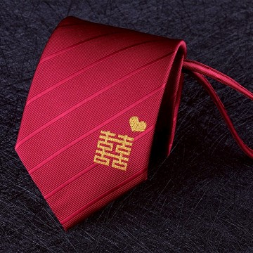 囍款酒紅色喜慶結婚領結正裝男士新郎領帶口袋巾袖扣領帶夾套裝潮