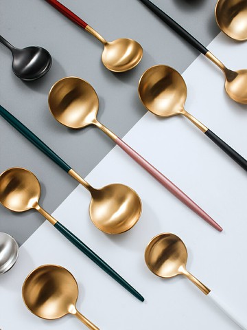 304不銹鋼勺子網紅長柄家用韓式湯勺創意甜品勺可愛餐勺湯匙調羹