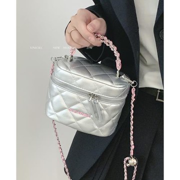 小香風撞色手提包包女夏2023新款潮時尚菱格鏈條包百搭單肩斜挎包