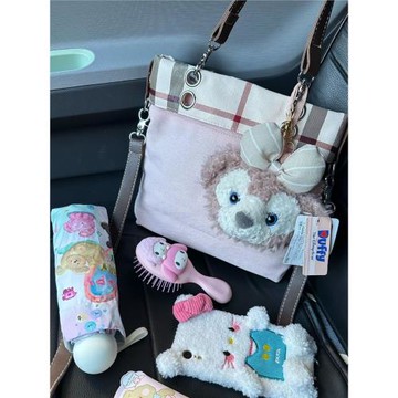 格紋托特包包女2026新款小眾帆布粉色中古包通勤百搭單肩包斜挎包