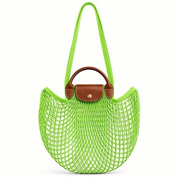 [平輸版]LONGCHAMP LE PLIAGE FILET系列網狀棉質手提/肩背兩用包(大/亮綠)真品平輸