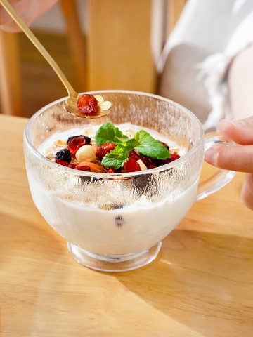 玻璃水杯女生高顏值ins風冰川杯簡約把手牛奶杯透明家用早餐杯子