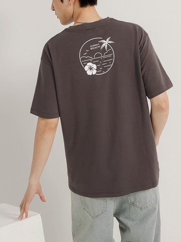 速乾空氣棉撞色文字印花落肩短袖TEE