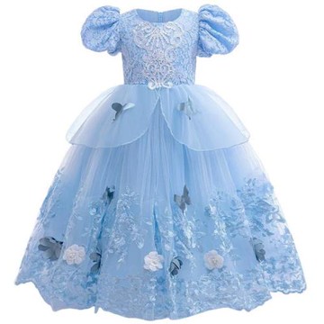 女童夏裝連衣裙2025跨境童裝小女孩走秀表演服短袖公主裙