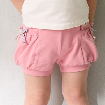 PIPPY俏皮立體蝴蝶結寬版燈籠抽皺棉質短褲 粉