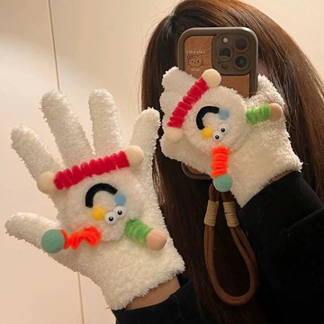 可愛搞怪醜萌毛絨五指手套女秋冬季保暖分指加絨防寒學生加絨騎行