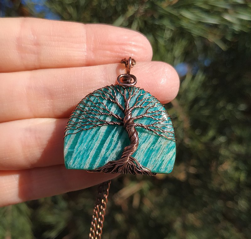 銅 7 週年結婚紀念日妻子禮物，Amazonite 銅生命之樹吊墜