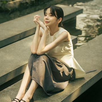 Qingjie_情節褶片長裙_25SF201_鐵灰