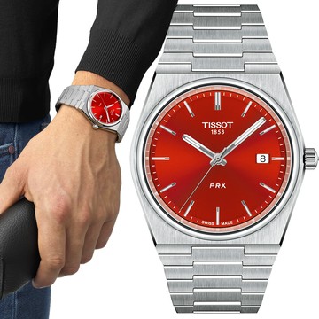 TISSOT 天梭 PRX 70年代復刻潮流紅面石英錶-40mm T1374101142100