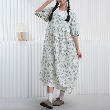圓領花卉刺繡開襟洋裝121653C（不含內搭）