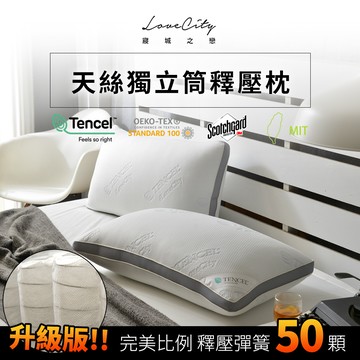 【寢城之戀】買1送1 台灣製造 天絲針織獨立筒釋壓枕