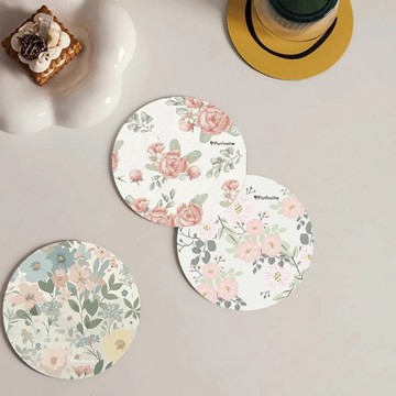 【帕斯特地墊】超吸水軟硅藻泥-花卉風 10x10cm (耐高溫防滑/隔熱墊/杯碗墊) 7入組