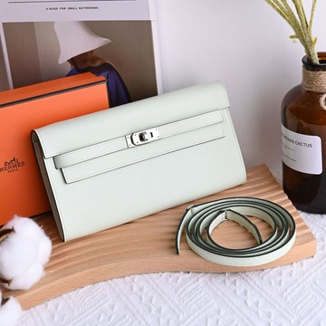HERMES Kelly To Go 經典轉釦翻蓋斜背包/長夾.氣泡綠
