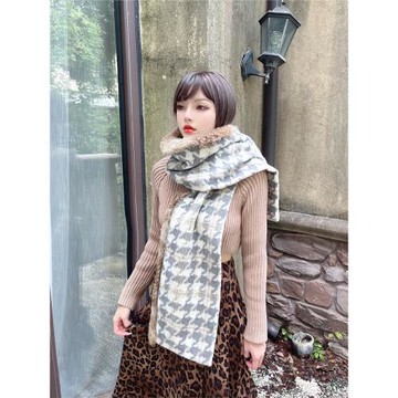 羊毛針織寬版加長圍巾 CREAMPP 原創多用保暖兔毛邊中性百搭圍脖