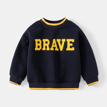 WELLKIDS - 加絨圓領長袖上衣-BRAVE-深藍色