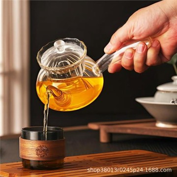 定制高硼硅玻璃茶壺中式側把家用耐熱玻璃泡茶壺透明綠茶泡茶器