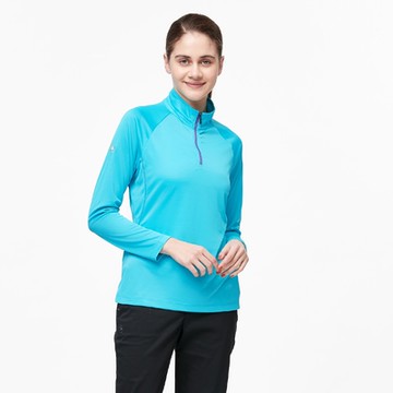 Wildland荒野-女彈性透氣排汗拉鍊長袖衣-冰河藍色