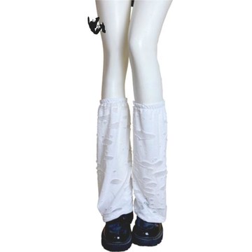 Y2K撕裂哥特朋克風純色顯瘦亞比暗黑破碎感襪套薄款透氣破洞腿套