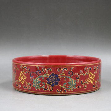 清乾隆瑪瑙紅釉琺瑯彩水洗筆洗仿古復古文房擺件瓷器古董古玩收藏1入