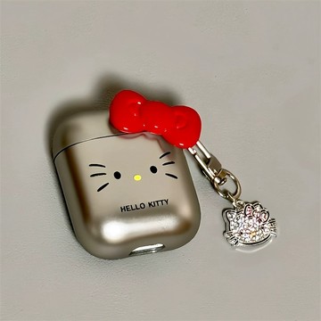 ins小紅書 立體紅色蝴蝶結 大臉KT貓掛件Airpods Pro2電鍍殼 1/2/3/4代 蘋果無線藍牙耳機防摔保護套