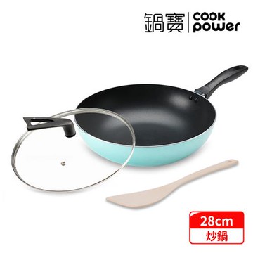 【CookPower鍋寶】金鑽不沾炒鍋三件組28CM-蒂芬妮藍