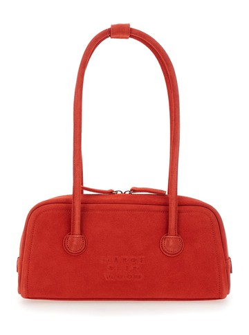 Red Shoulder Bag With Logo Lettering On The Front In Soft Leather Woman