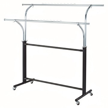 USEFUL DESIGN 悠室屋球輪外彎雙桿衣架 移動方便 可調整高度  121~180 x 46 x 100~160cm  銀色 + 黑色