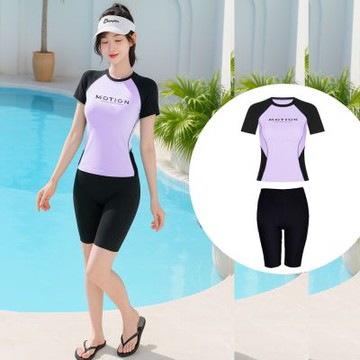 Biki.泳衣M-2L蔚蓁短袖二件式泳裝五分褲